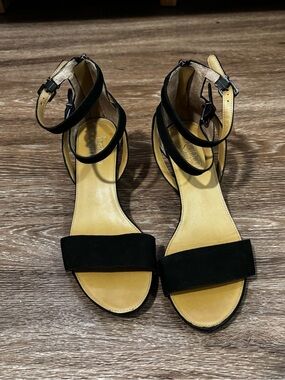 Franco Sarto Black Suede Ankle-Strap Sandals